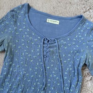 Lucky Brand Blue and Green Floral Lace-Up Top